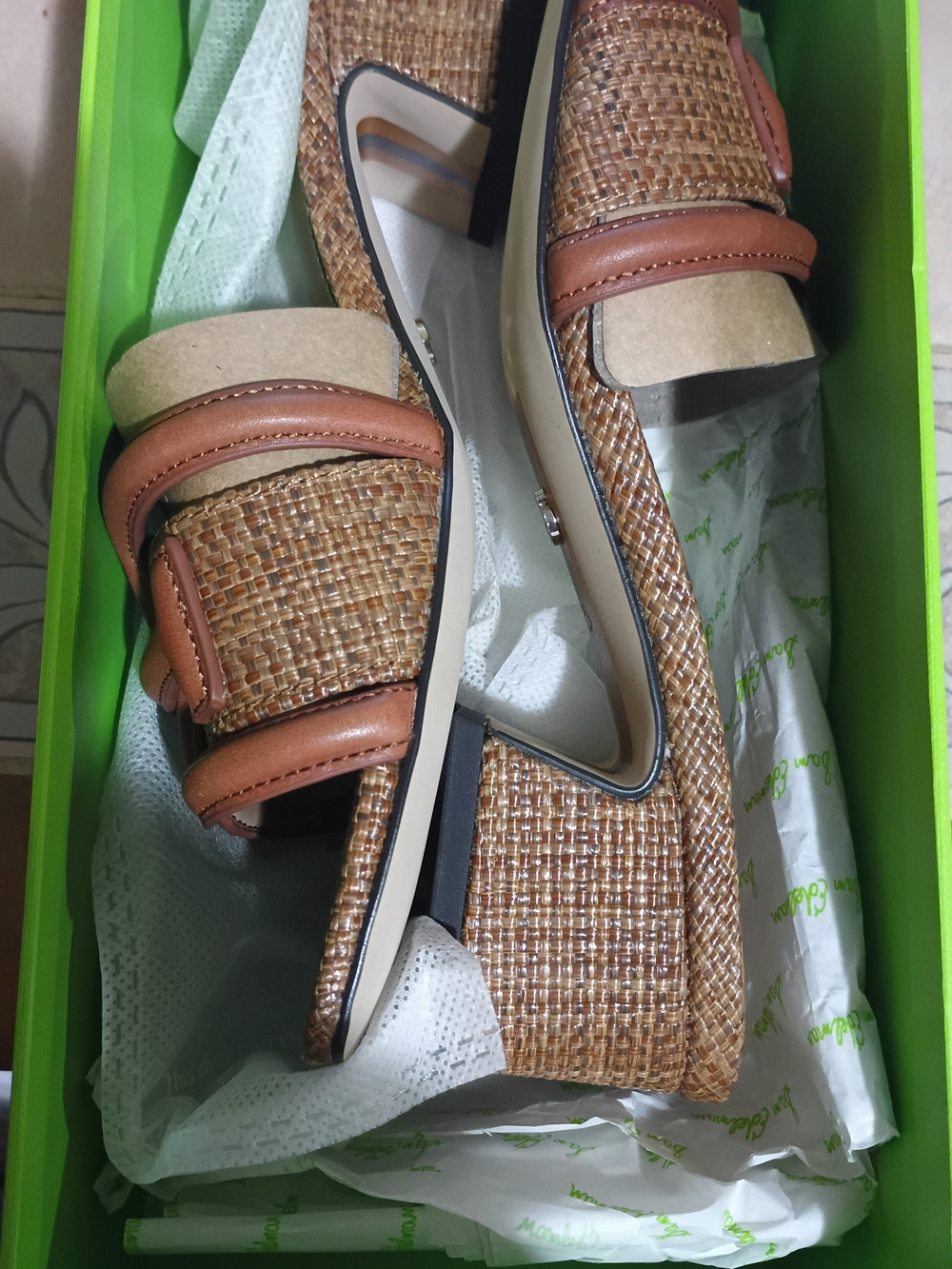 Sam Edelman Tan Woven Leather-Trim Mule Clogs